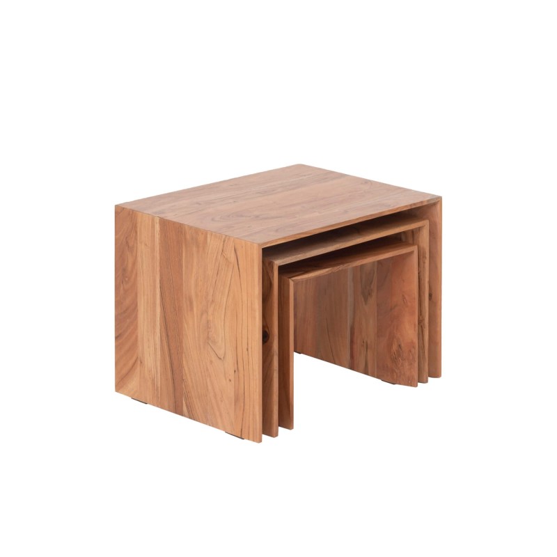 Ensemble de 3 tables basses gigognes en bois massif naturel - Mono