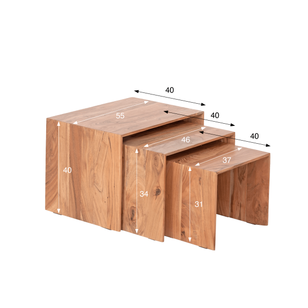 Ensemble de 3 tables basses gigognes en bois massif naturel - Mono