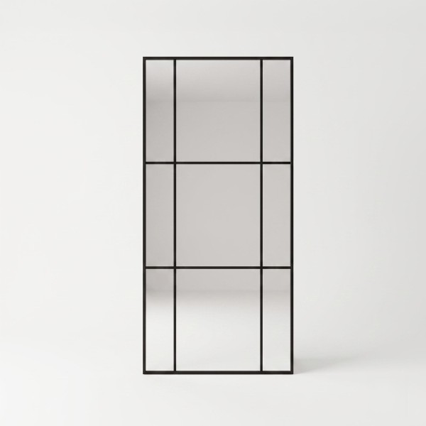 Grand miroir mural industriel style verrière avec cadre en métal noir 80 x 180 cm