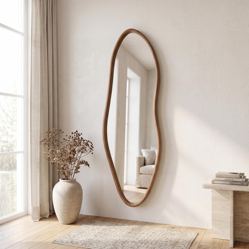 Miroir mural organique design avec cadre en bois massif 56 x 165 cm