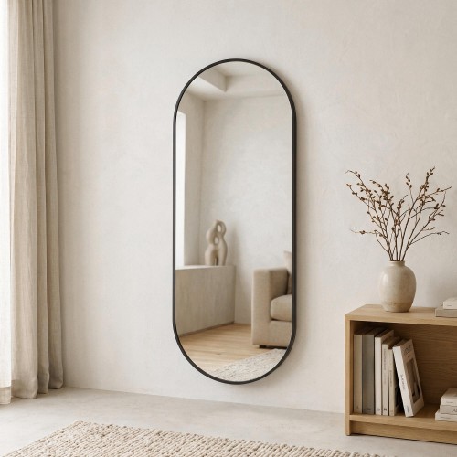 Grand miroir mural ovale avec cadre en métal noir 60 x 165 cm