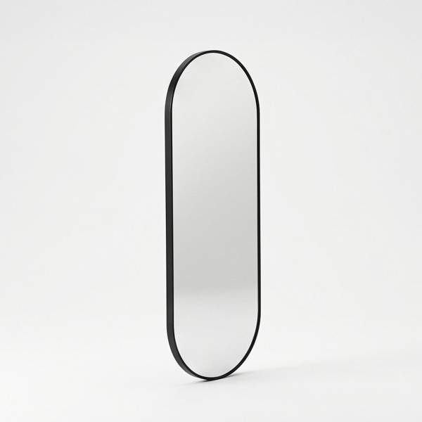 Grand miroir mural ovale avec cadre en métal noir 60 x 165 cm