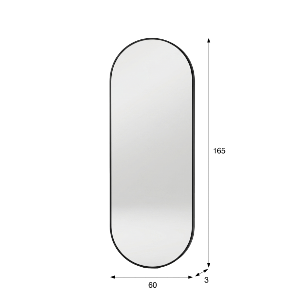 Grand miroir mural ovale avec cadre en métal noir 60 x 165 cm