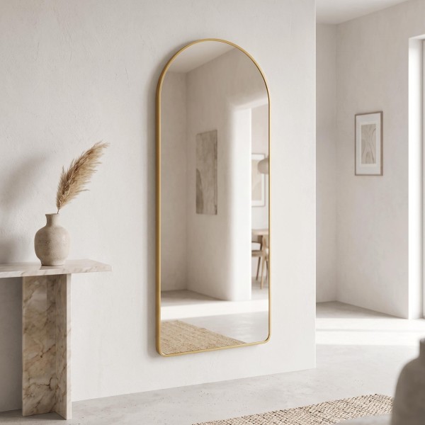 Grand miroir en arche à poser avec cadre en métal doré 60 x 165 cm