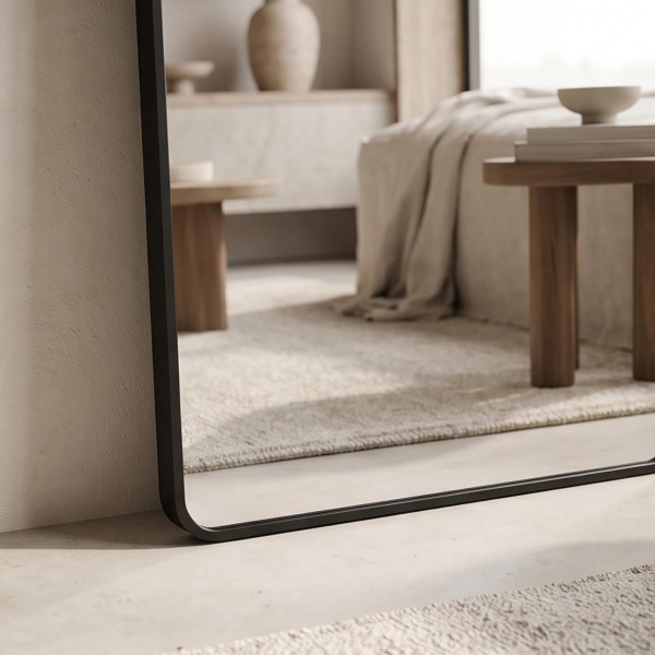 Grand miroir en arche à poser avec cadre en métal noir 50 x 150 cm