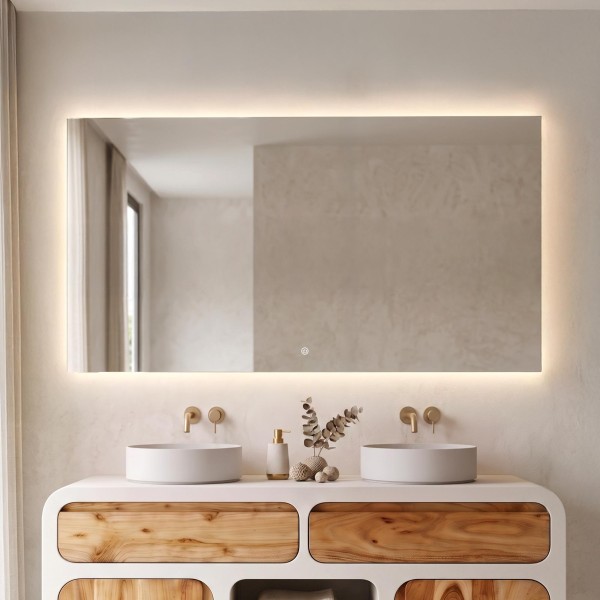 Grand miroir mural de salle de bain lumineux avec éclairage LED 150 x 80 cm