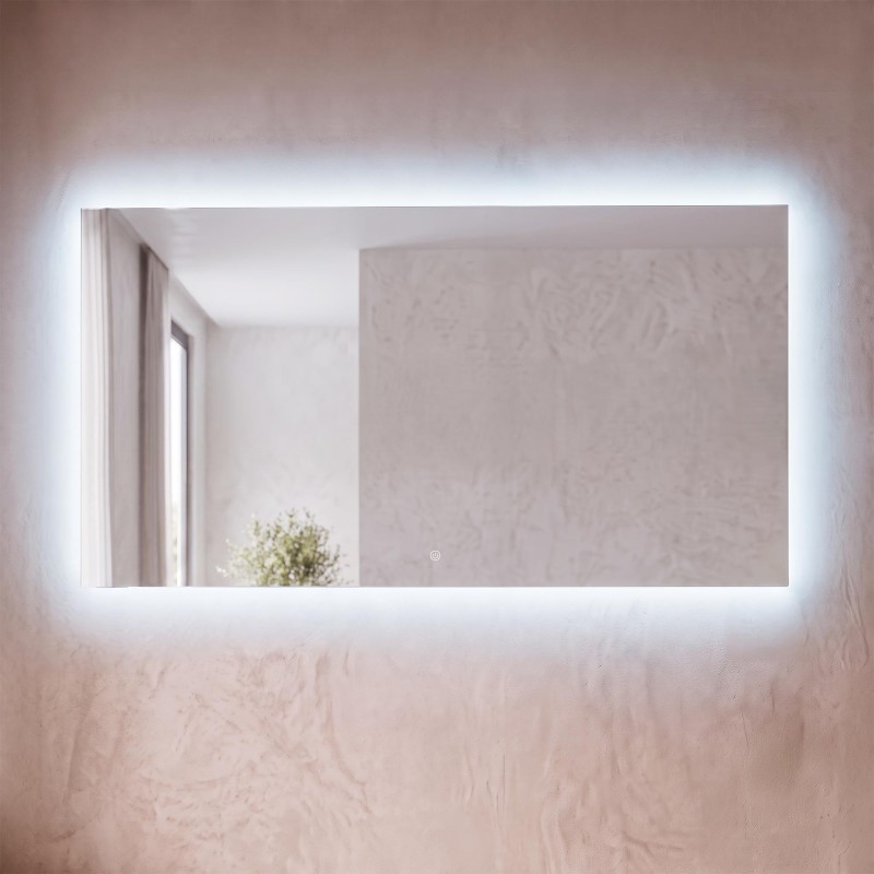 Grand miroir mural de salle de bain lumineux avec éclairage LED 150 x 80 cm