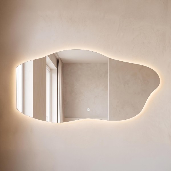 Miroir mural organique de salle de bain lumineux avec éclairage LED 120 x 60 cm