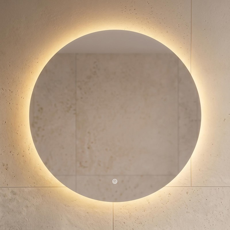 Grand miroir mural rond de salle de bain lumineux avec éclairage LED 80 cm