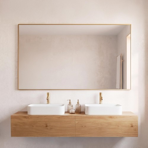 Grand miroir mural rectangulaire de salle de bain avec cadre en métal doré 120 x 75 cm