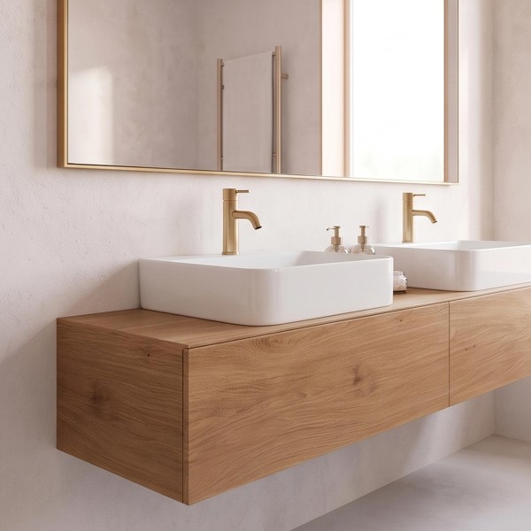 Grand miroir mural rectangulaire de salle de bain avec cadre en métal doré 120 x 75 cm