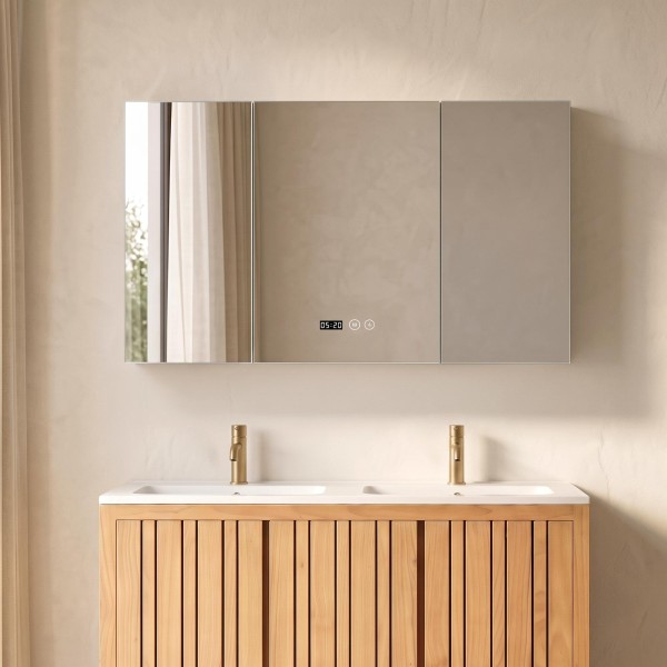 Armoire murale de salle de bain avec miroir triptyque et éclairage LED 120 x 75 cm