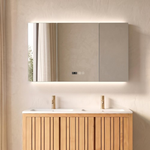 Armoire murale de salle de bain avec miroir triptyque et éclairage LED 120 x 75 cm
