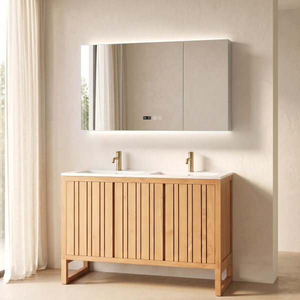 Armoire murale de salle de bain avec miroir triptyque et éclairage LED 120 x 75 cm