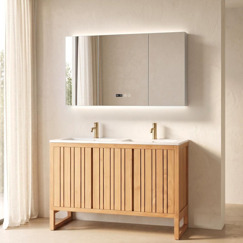 Armoire murale de salle de bain avec miroir triptyque et éclairage LED 120 x 75 cm