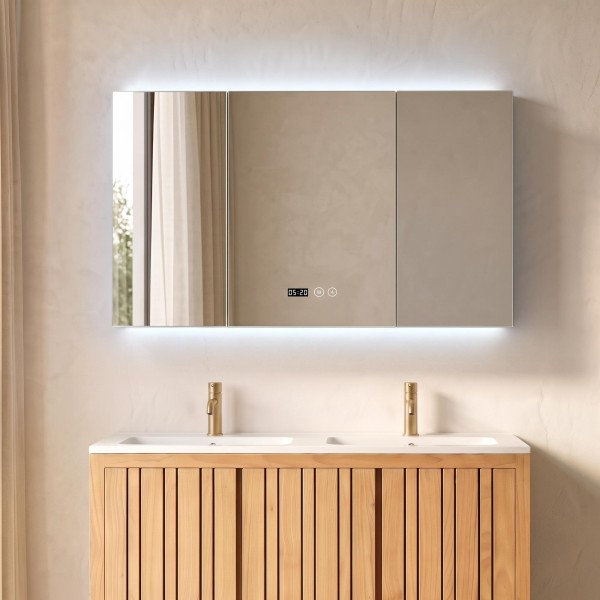 Armoire murale de salle de bain avec miroir triptyque et éclairage LED 120 x 75 cm
