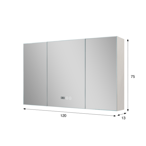 Armoire murale de salle de bain avec miroir triptyque et éclairage LED 120 x 75 cm