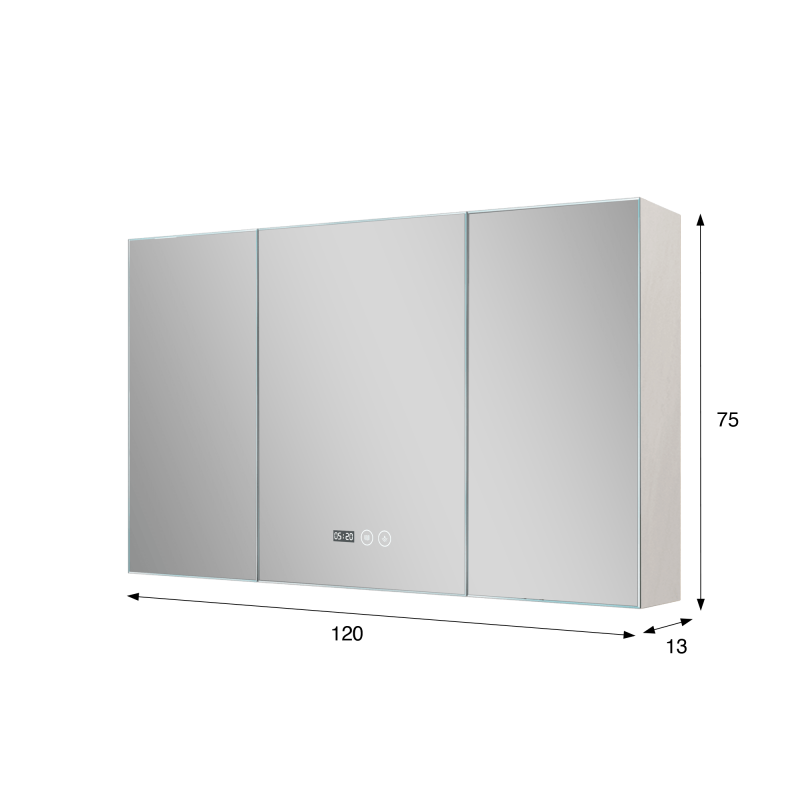 Armoire murale de salle de bain avec miroir triptyque et éclairage LED 120 x 75 cm
