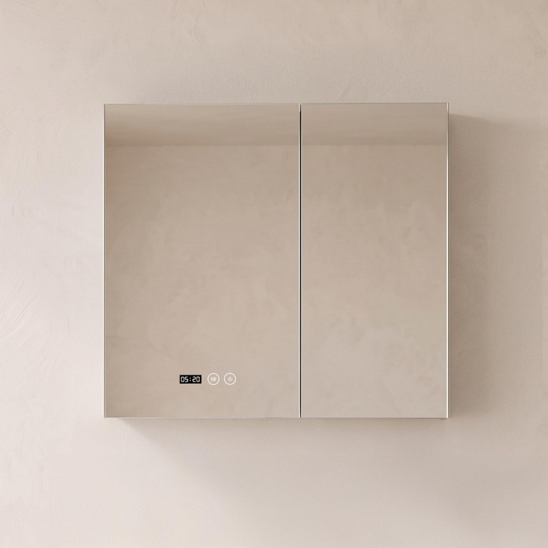 Armoire murale de salle de bain avec miroir et éclairage LED 80 x 75 cm