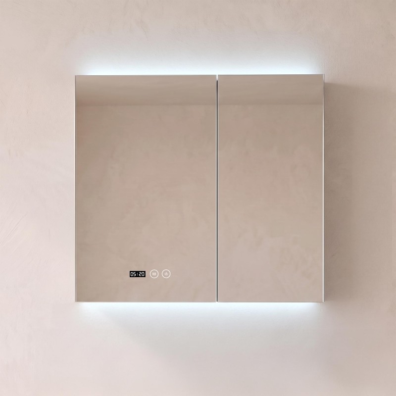 Armoire murale de salle de bain avec miroir et éclairage LED 80 x 75 cm