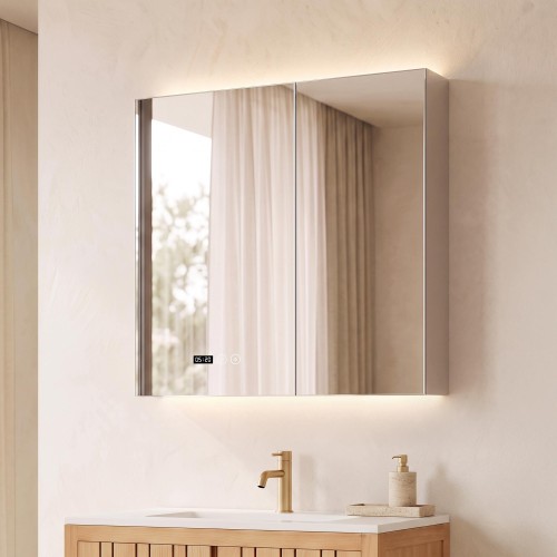 Armoire murale de salle de bain avec miroir et éclairage LED 80 x 75 cm