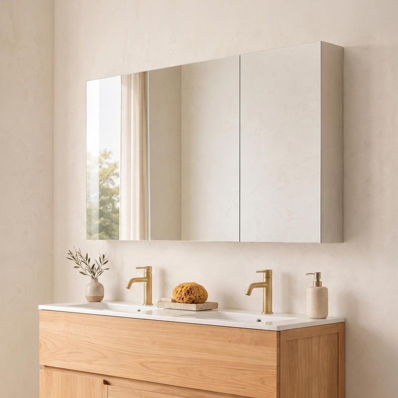 Armoire murale de salle de bain avec miroir triptyque 120 x 75 cm