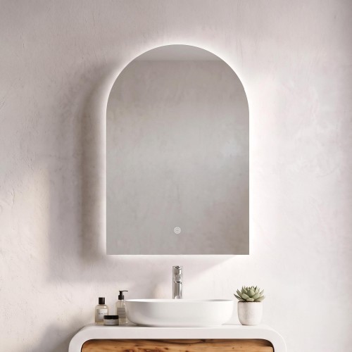 Armoire murale de salle de bain avec miroir en arche et éclairage LED 60 x 90 cm