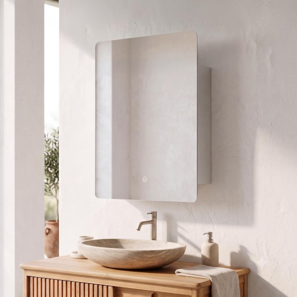 Armoire murale de salle de bain avec miroir rectangulaire et éclairage LED 60 x 80 cm