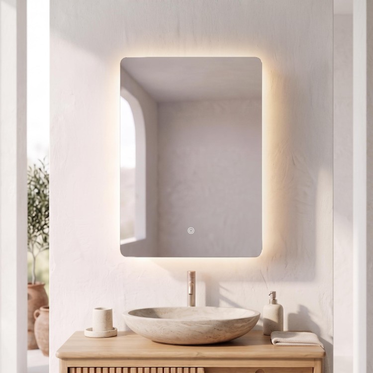 Armoire murale de salle de bain avec miroir rectangulaire et éclairage LED 60 x 80 cm