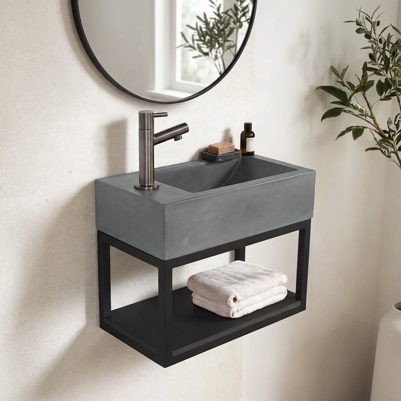 Lave-mains avec porte-serviette et vasque en béton - Core