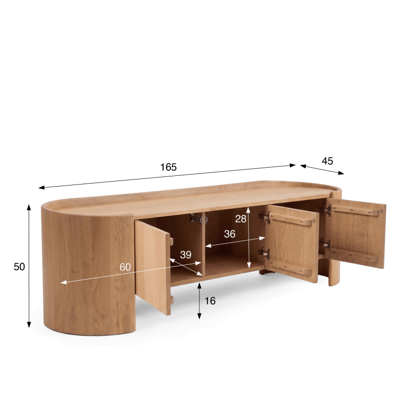 Meuble TV en bois de chêne massif 165 cm - Lago