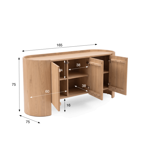 Bahut en bois chêne massif 3 portes 165 cm - Lago