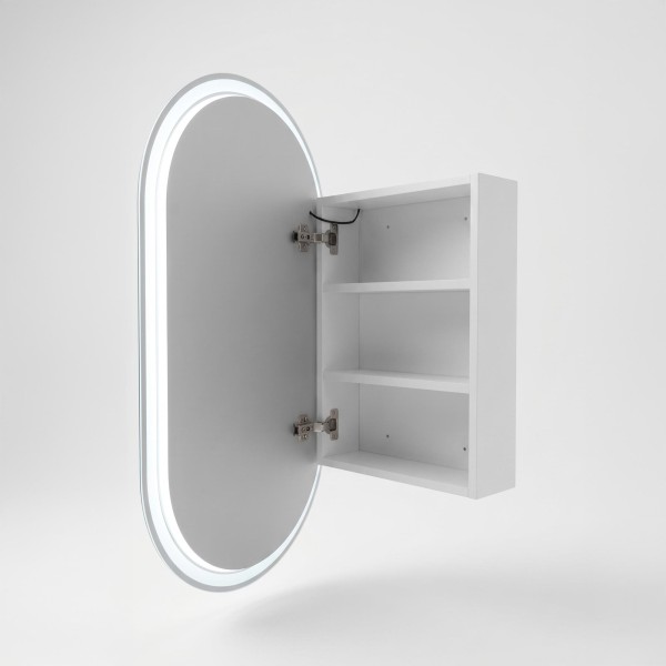 Armoire murale de salle de bain avec miroir ovale et éclairage LED 50 x 90 cm