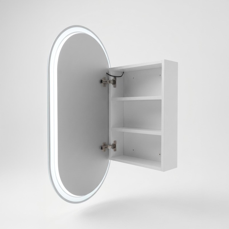 Armoire murale de salle de bain avec miroir ovale et éclairage LED 50 x 90 cm