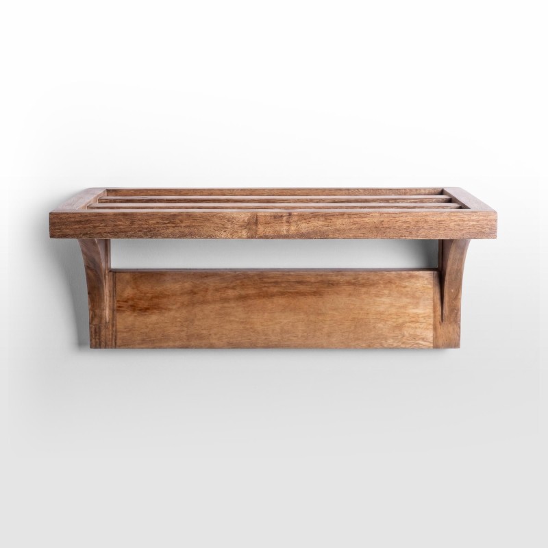 Porte serviette de salle de bain mural en bois massif de teck - Rhea