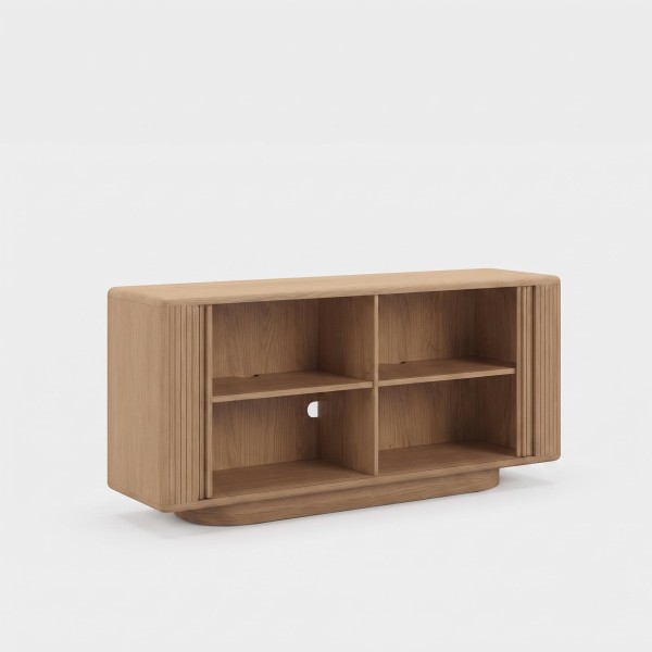 Buffet design en bois de chêne naturel avec portes coulissantes 180 cm - Kael