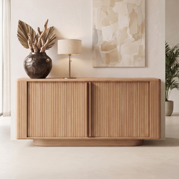 Buffet design en bois de chêne naturel avec portes coulissantes 180 cm - Kael