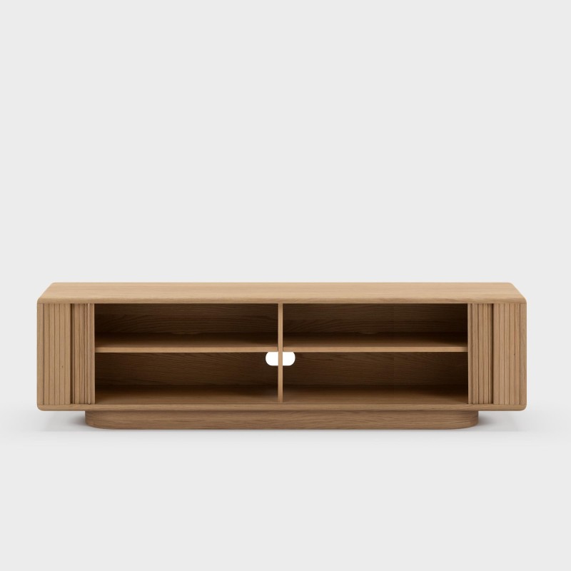 Meuble TV design en bois de chêne avec portes coulissantes 200 cm - Kael