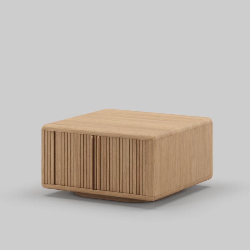Table basse carrée en bois de chêne naturel avec portes coulissantes - Kael