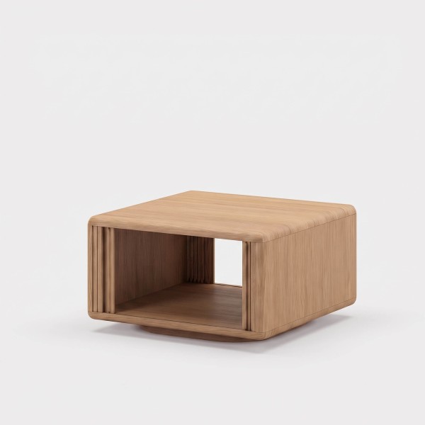 Table basse carrée en bois de chêne naturel avec portes coulissantes - Kael