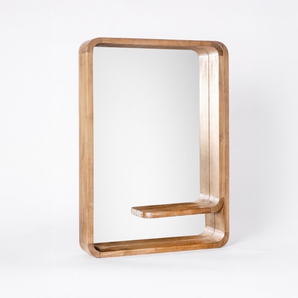 Miroir mural de salle de bain en bois de teck avec tablette - Anika