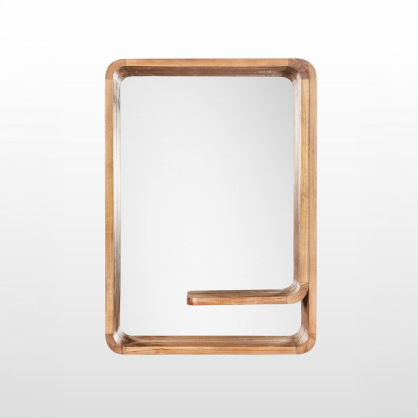 Miroir mural de salle de bain en bois de teck avec tablette - Anika