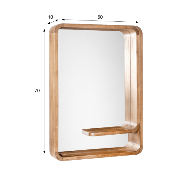 Miroir mural de salle de bain en bois de teck avec tablette - Anika