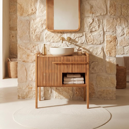 Meuble de salle de bain bois teck massif simple vasque 80 cm - Devika
