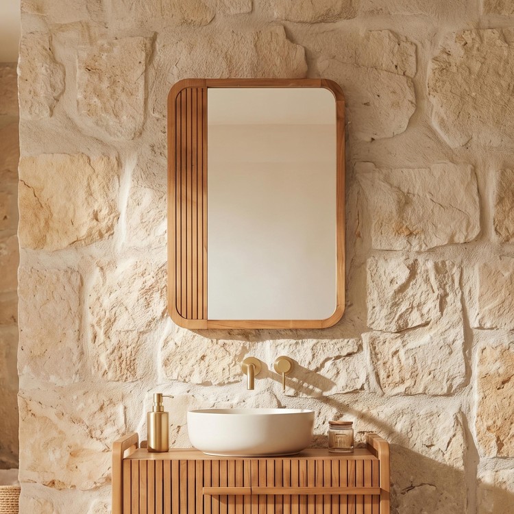Miroir mural de salle de bain en bois de teck - Amaya
