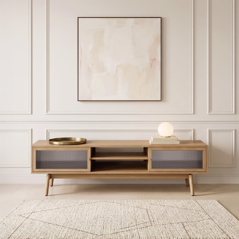 Meuble TV en bois de chêne naturel 160 cm - Elin
