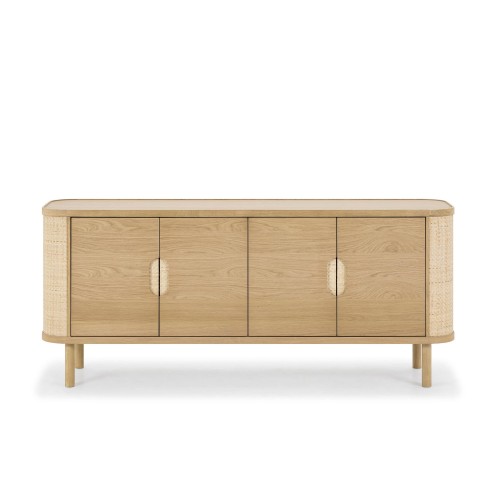 Enfilade 4 portes en bois de chêne naturel et rotin - Maja
