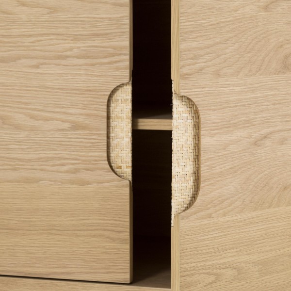 Enfilade 4 portes en bois de chêne naturel et rotin - Maja