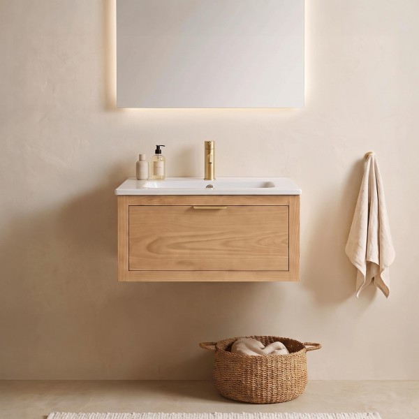 Meuble de salle de bain simple vasque en bois massif - Sylva