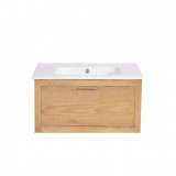 Meuble de salle de bain simple vasque en bois massif naturel - Sylva